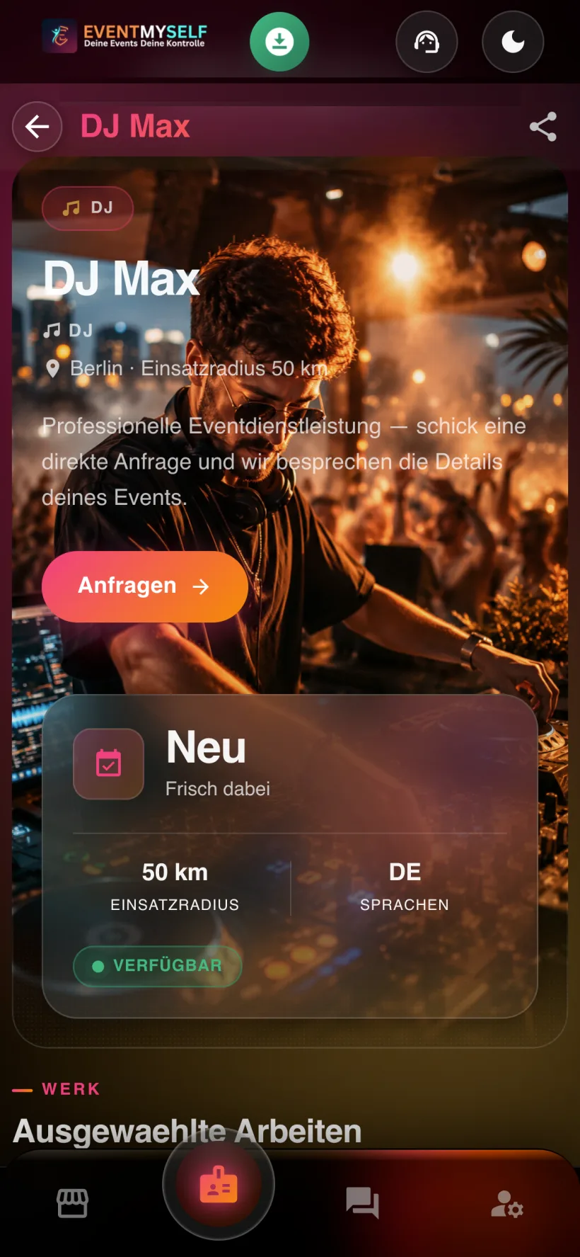 EVENTMYSELF Dienstleister-Profil im Marktplatz